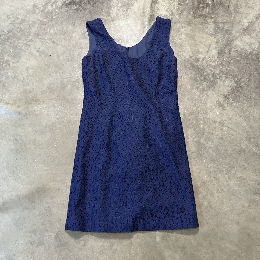 Cacharel Dress Womens Size 4 Blue Lace Sleeveless Shift Cotton Blend Short